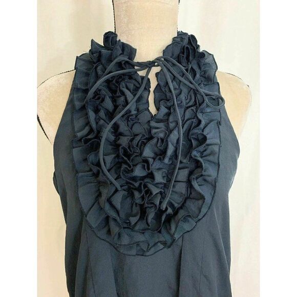 Zara Womens Solid Navy Blue Ruffle Tank Mini Dress Medium - Picture 2 of 6